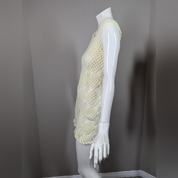 Handmade Crochet Tank Top Cream Boho Festival Sleeveless Shell Knit Pull - Picture 5 of 8